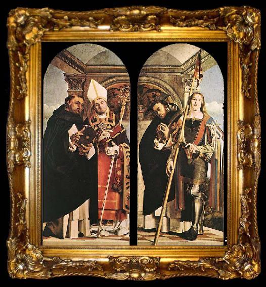 framed  Lorenzo Lotto Sts Thomas Aquinas and Flavian, Sts Peter the Martyr and Vitus, ta009-2